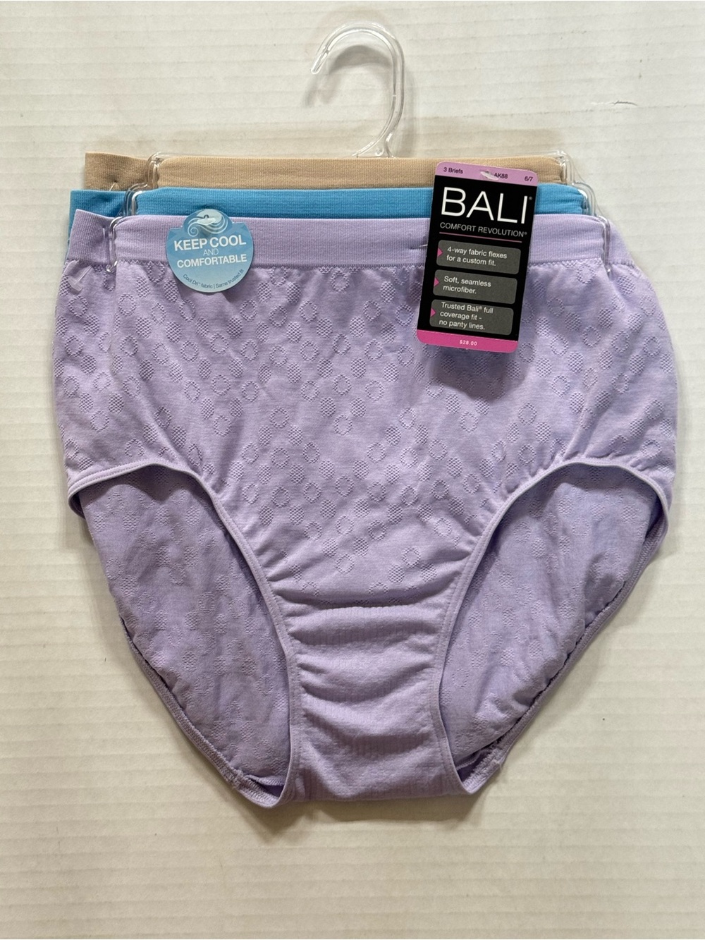 Bali 3-Pack Seamless Briefs in Lavender, Tan, Blue